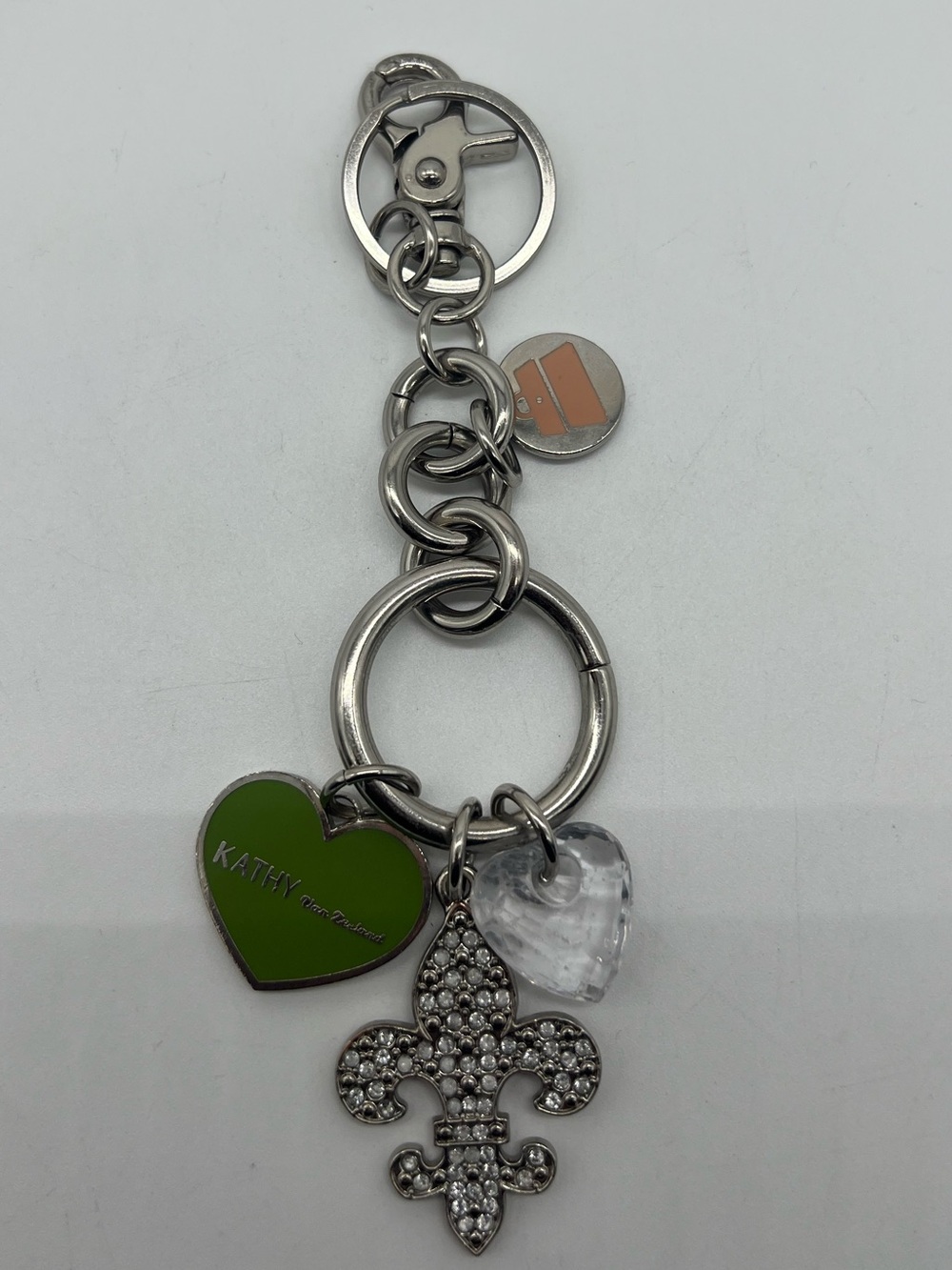 KATHY VAN ZEELAND Y2K Silver Tone Metal Purse Charm Key Ring Fob Accessory
